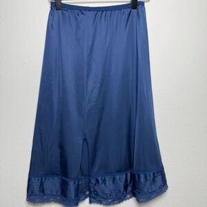 VTG 80s Texsheen 100% Nylon Fairy Slip‎ Skirt Small Blue Lace Coquette Ethereal